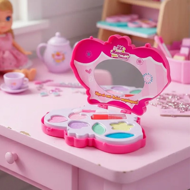 Brinquedo Kit Maquiagem  Para Bonecas Com Espelho Batom E Pincel