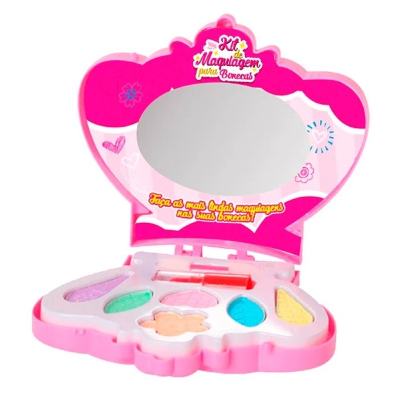 Brinquedo Kit Maquiagem  Para Bonecas Com Espelho Batom E Pincel