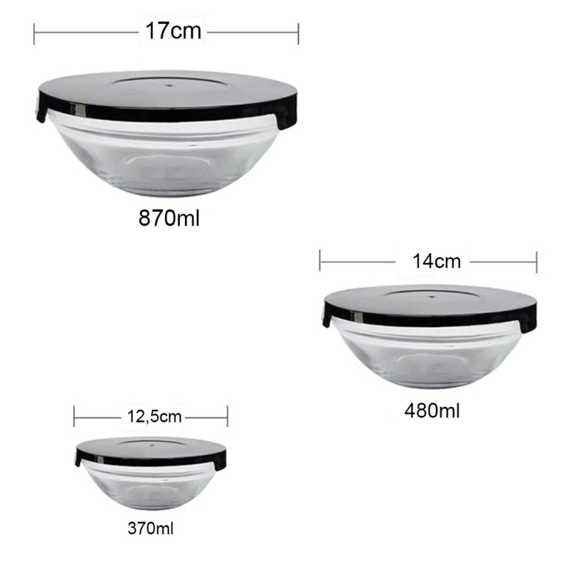 Conjunto Potes De Vidro Preto Safira 3 Peças 200ml Á 550ml