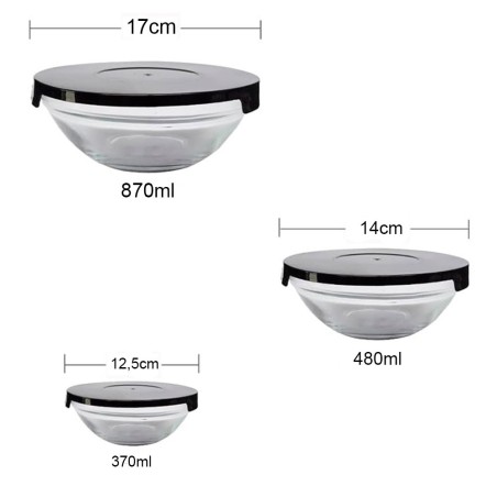 Conjunto Potes De Vidro Preto Safira 3 Peças 200ml Á 550ml