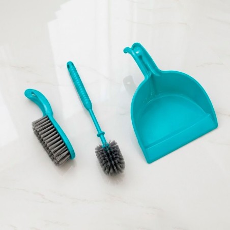 Conjunto De Limpeza 3 Peças Pá Mini Vassoura e Escova Sanitaria