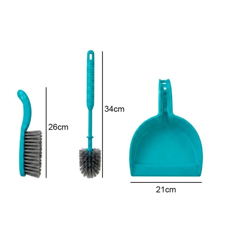 Conjunto De Limpeza 3 Peças Pá Mini Vassoura e Escova Sanitaria