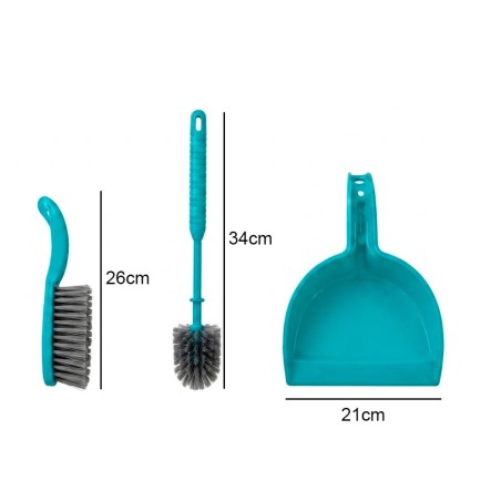 Conjunto De Limpeza 3 Peças Pá Mini Vassoura e Escova Sanitaria