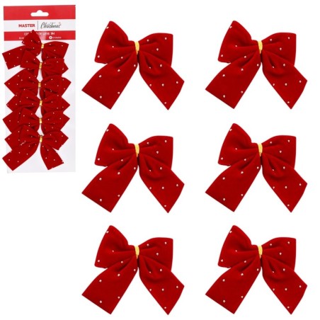Kit 6 Laços Vermelhos De Veludo Com Pedrinhas Árvore De Natal