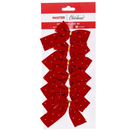 Kit 6 Laços Vermelhos De Veludo Com Pedrinhas Árvore De Natal 2
