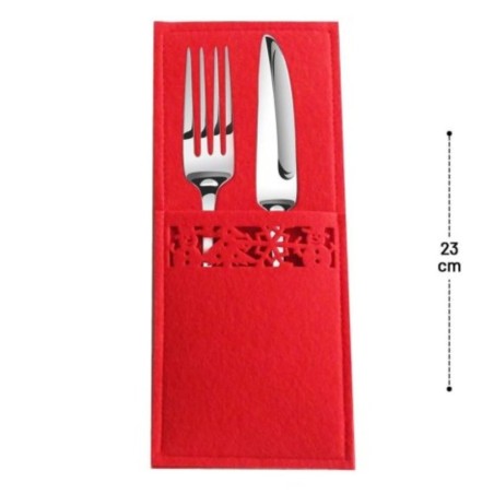 Porta Talheres De Mesa Decoração De Natal Em Feltro Vermelho