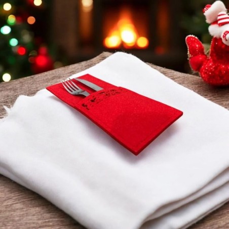Porta Talheres De Mesa Decoração De Natal Em Feltro Vermelho 2