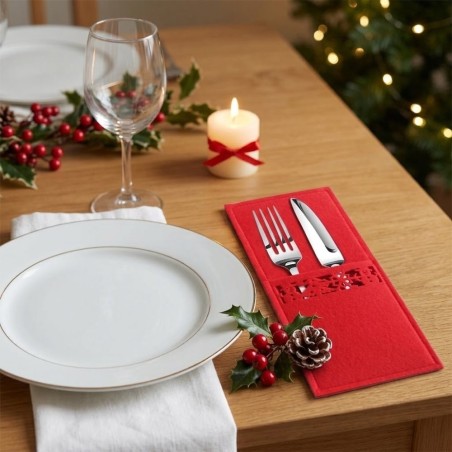 Porta Talheres De Mesa Decoração De Natal Em Feltro Vermelho