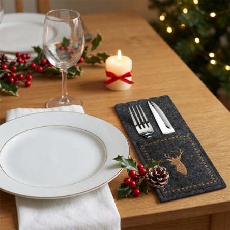 Porta Talheres De Mesa Decoração De Natal Em Feltro Preto