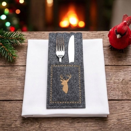 Porta Talheres De Mesa Decoração De Natal Em Feltro Preto 2