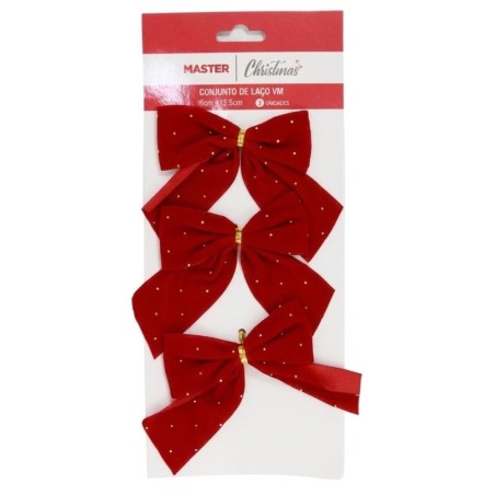 Kit 3 Laços Vermelhos De Veludo Pedrinhas Brilhantes Árvore De Natal