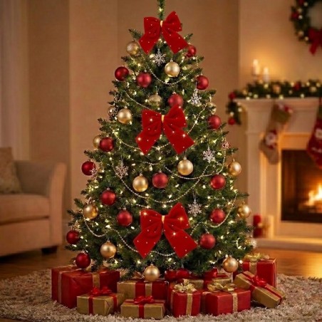Kit 3 Laços Vermelhos De Veludo Pedrinhas Brilhantes Árvore De Natal