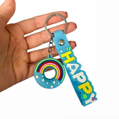 Chaveiro Happy Arco-Íris 3d Decoração Para Chaves Bolsa Mochila
