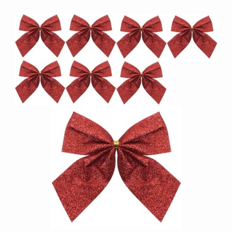 Kit 8 Laços Vermelhos Glitter Árvore De Natal
