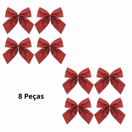 Kit 8 Laços Vermelhos Glitter Árvore De Natal 2