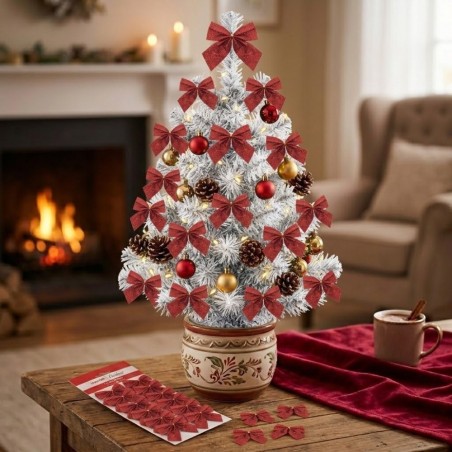 Kit 8 Laços Vermelhos Glitter Árvore De Natal