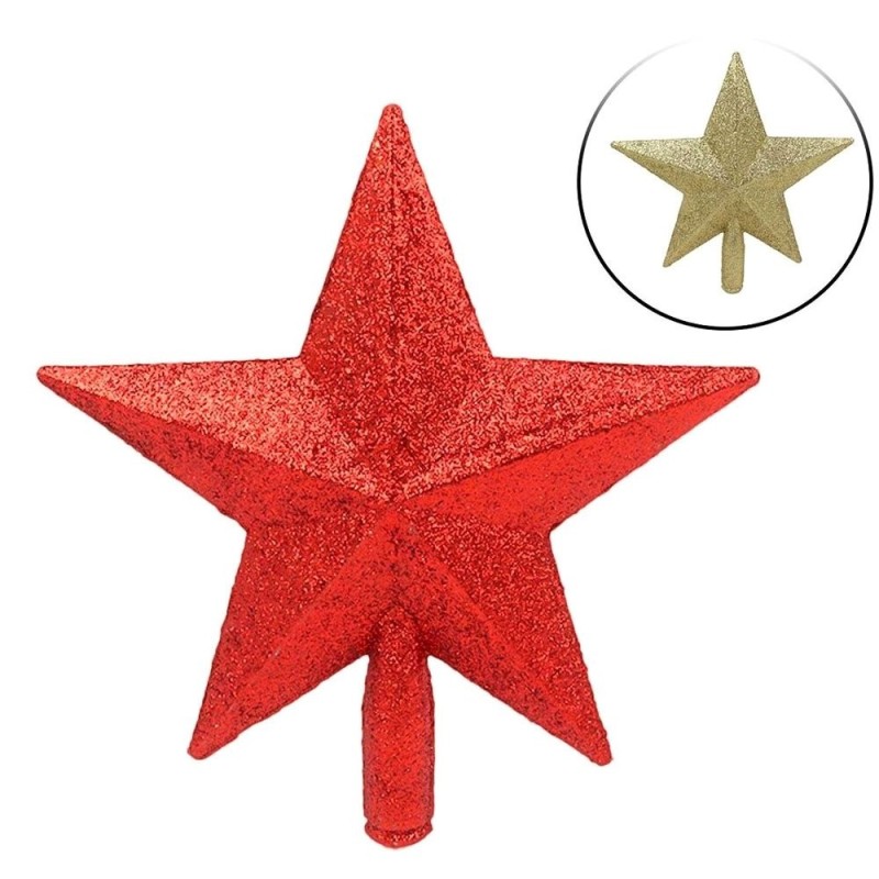 Estrela Com Glitter Ponteira Para Árvore De Natal 20cm