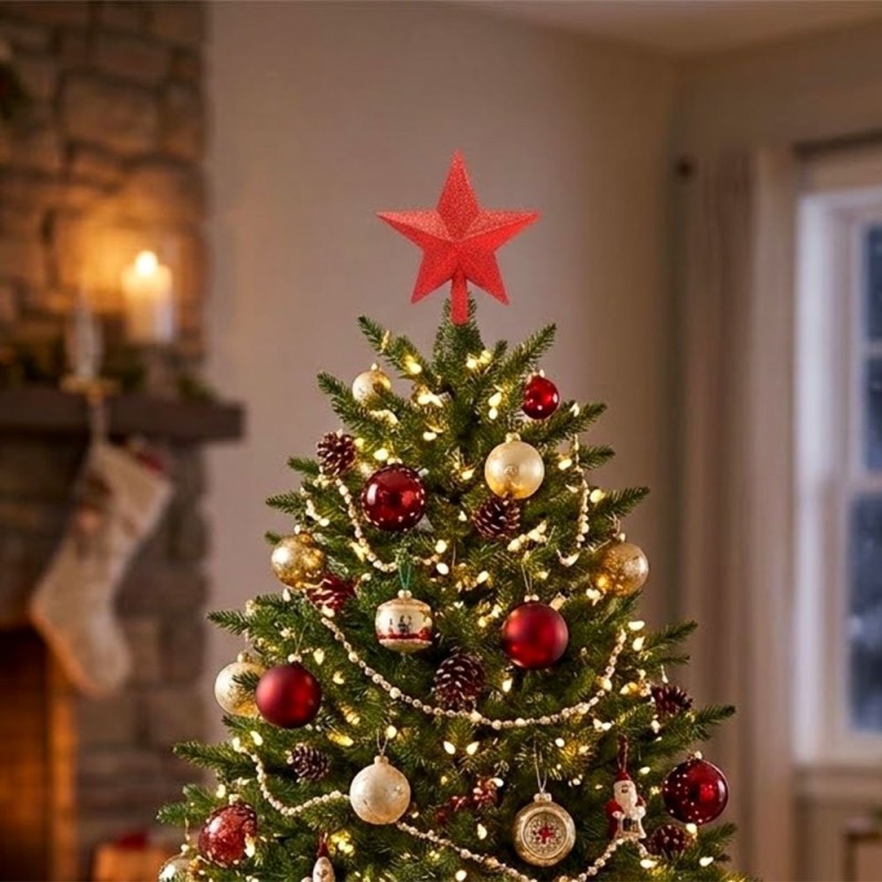 Estrela Com Glitter Ponteira Para Árvore De Natal 20cm