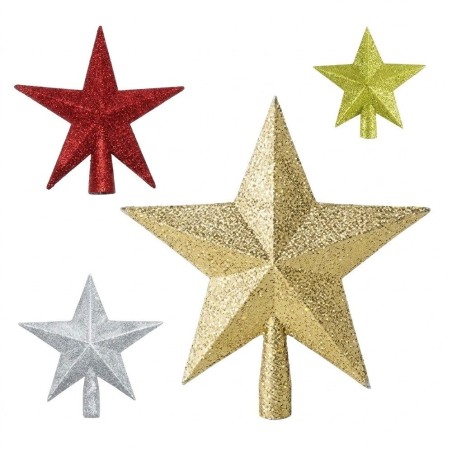 Ponteira Estrela Com Glitter Para Árvore De Natal 15cm Decorativa