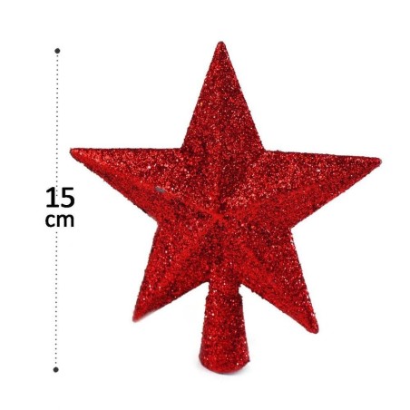 Ponteira Estrela Com Glitter Para Árvore De Natal 15cm Decorativa