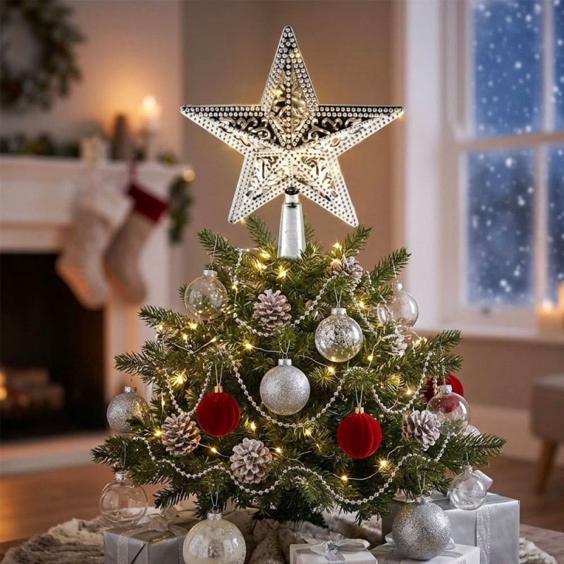Ponteira Aramada Estrela Para Árvore De Natal 15cm Decorativa