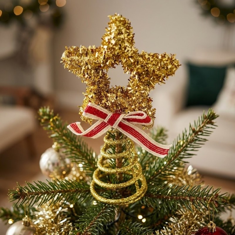 Ponteira Estrela Para Árvore De Natal Aramada Enfeite Com Glitter