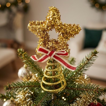 Ponteira Estrela Para Árvore De Natal Aramada Enfeite Com Glitter