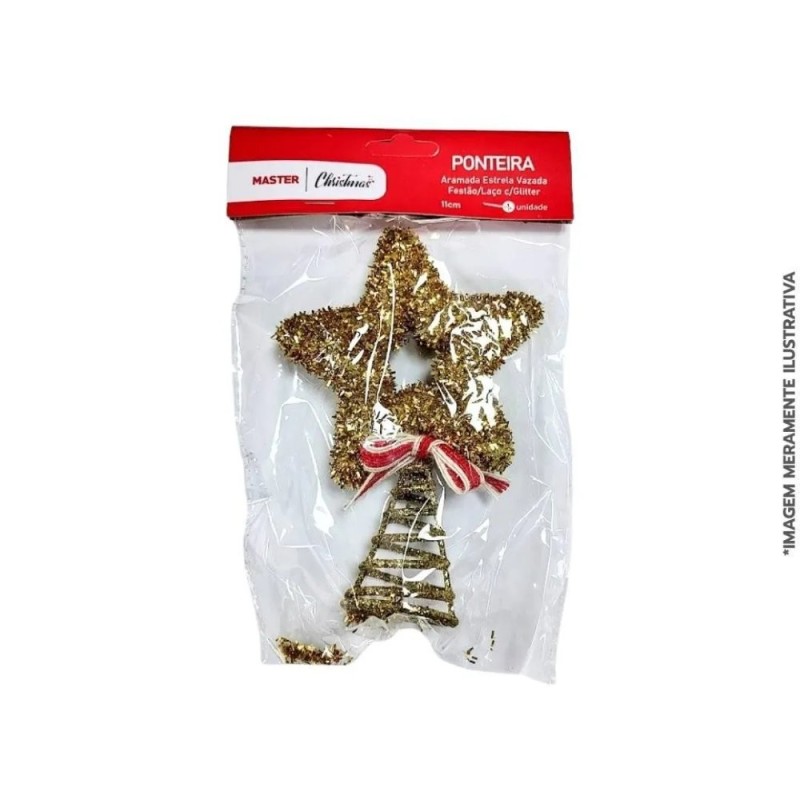 Ponteira Estrela Para Árvore De Natal Aramada Enfeite Com Glitter