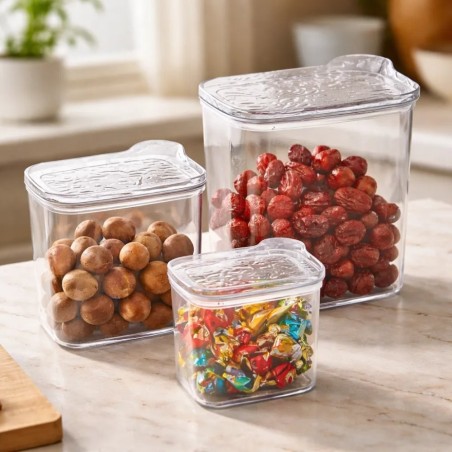 Conjunto De Potes Herméticos Em Acrílico 3 Peças 2L 900ML 400ML