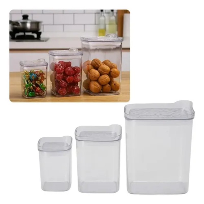 Conjunto De Potes Herméticos Em Acrílico 3 Peças 2L 900ML 400ML