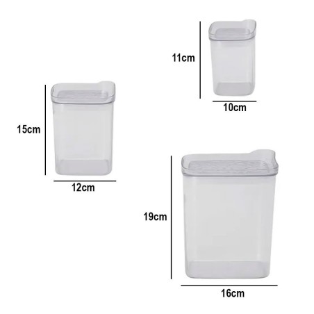 Conjunto De Potes Herméticos Em Acrílico 3 Peças 2L 900ML 400ML