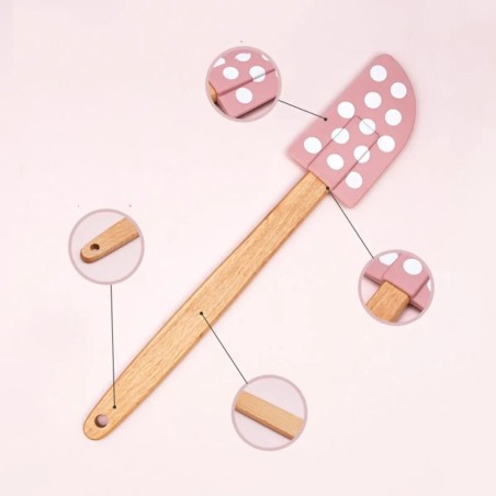 Espátula Pão Duro De Silicone E Cabo De Madeira Bolinhas 29cm