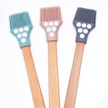 Pincél Culinário De Silicone E Cabo De Madeira Bolinhas 29cm 2