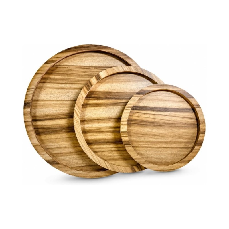 Conjunto 3 Bandejas Petisqueira Redondas Em MDF 29 a 19cm