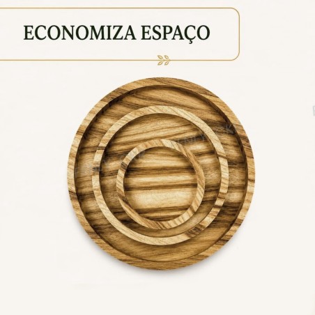 Conjunto 3 Bandejas Petisqueira Redondas Em MDF 29 a 19cm