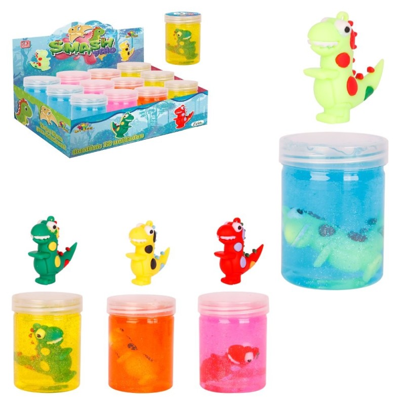 Massinha Slime Durinho Glitter Com Dinossauro De Brinquedo No Pote 160g