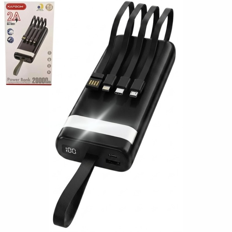 Carregador Portátil Rápido Power Bank Com Led Lanterna 20.000 MAh 2A