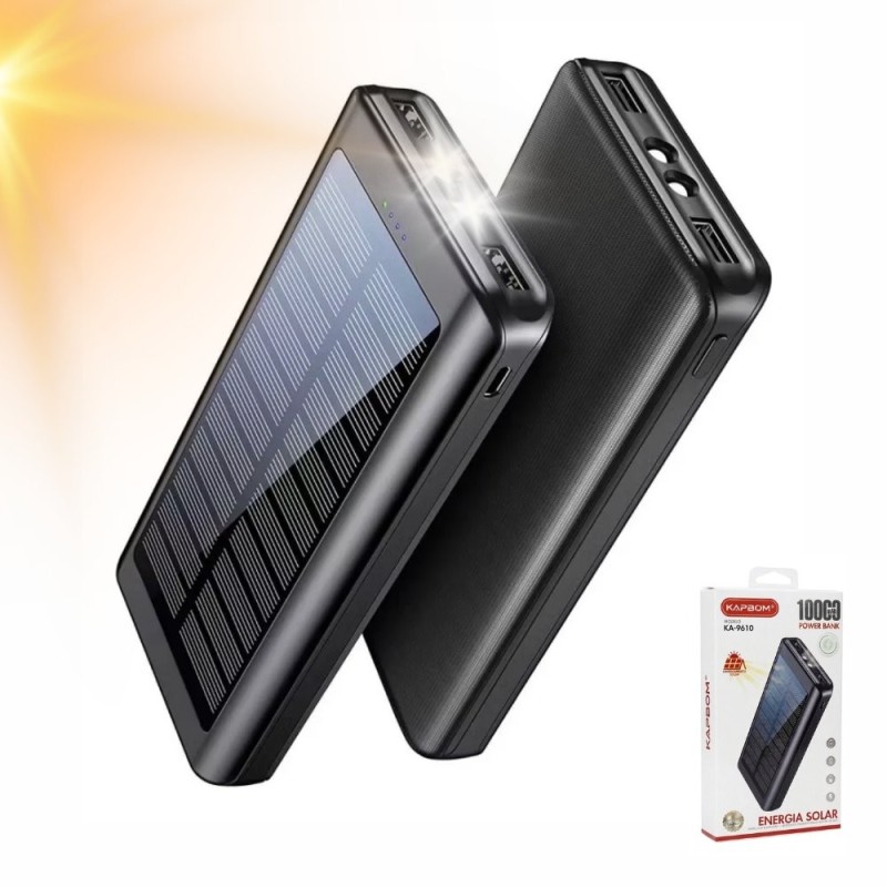 Carregador Solar Portátil Rápido Power Bank Com Lanterna 10.000 Mah
