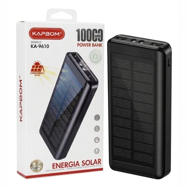 Carregador Solar Portátil Rápido Power Bank Com Lanterna 10.000 Mah