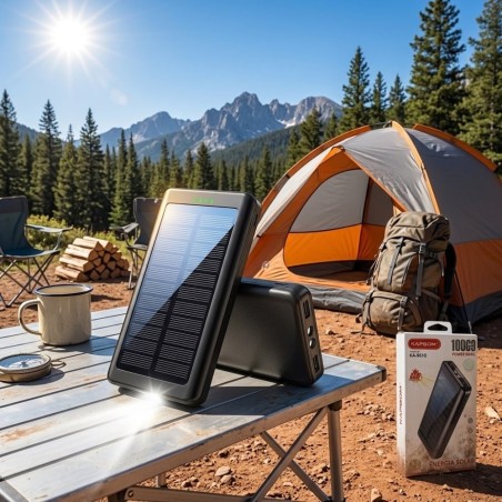 Carregador Solar Portátil Rápido Power Bank Com Lanterna 10.000 Mah