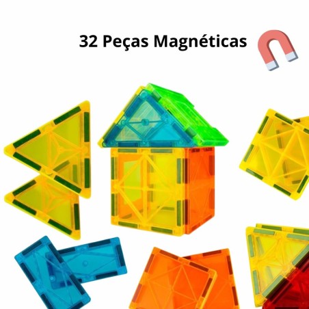 Kit Blocos De Montar Infantil Magnéticos Coloridos 32 Peças