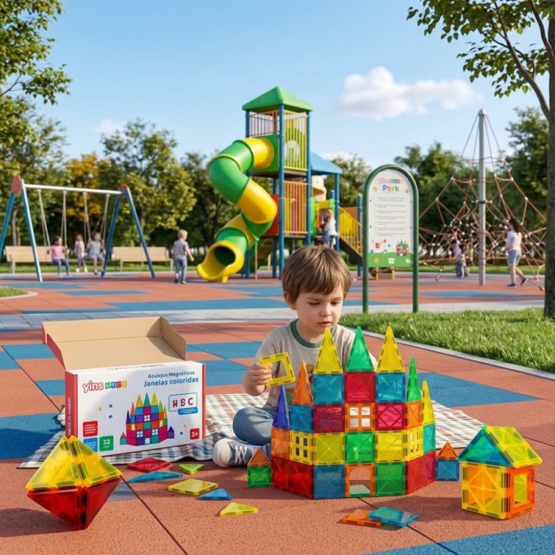 Kit Blocos De Montar Infantil Magnéticos Coloridos 32 Peças