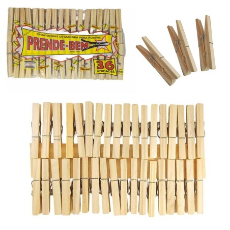 Prendedor De Roupas Pregador Universal 36 Peças De Bambu