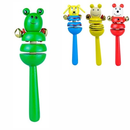Chocalho Infantil Animais Em Madeira Premium Montessori 16,5 Cm
