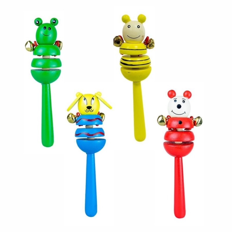 Chocalho Infantil Animais Em Madeira Premium Montessori 16,5 Cm