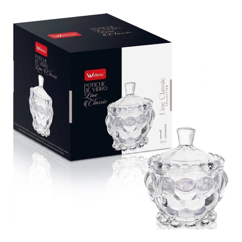 Potiche Bomboniere De Vidro Line Classic Baleiro Com Tampa 170ml