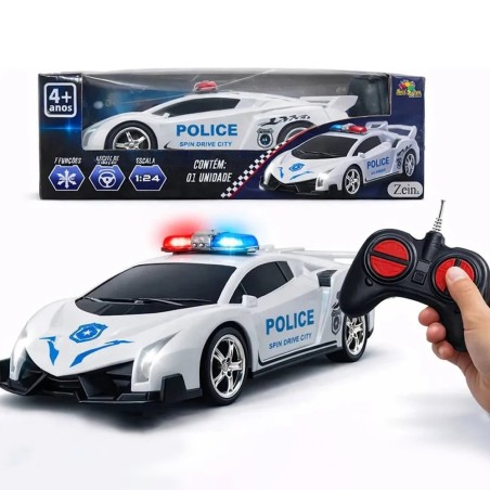 Carro De Controle Remoto Viatura De Polícia 7 Funções 19cm