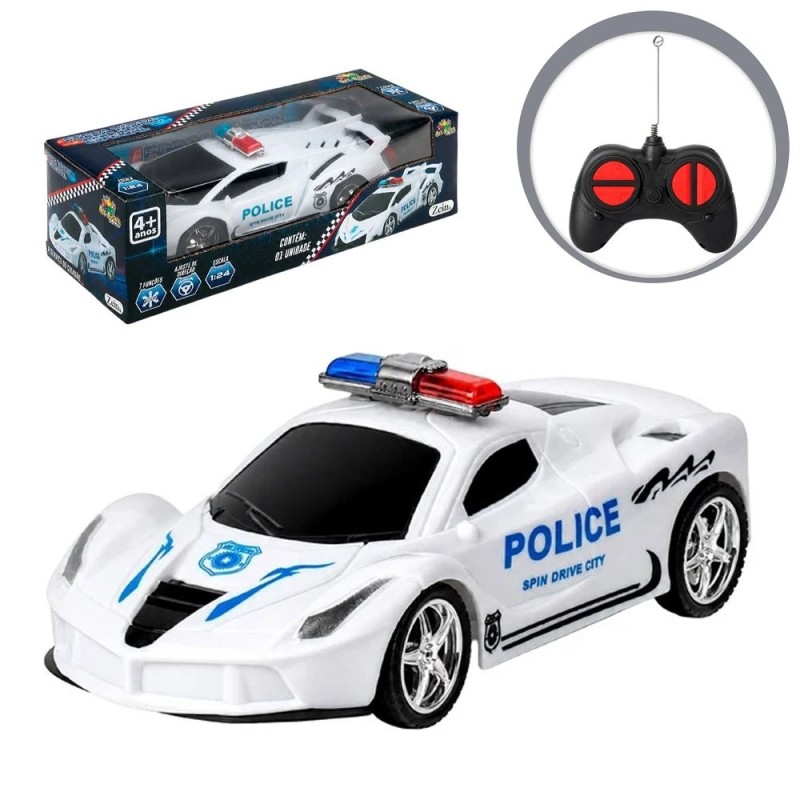Carro De Controle Remoto Viatura De Polícia 7 Funções 19cm