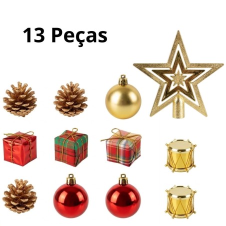 Kit Decoração De Natal 13 Peças Pendentes E Ponteira