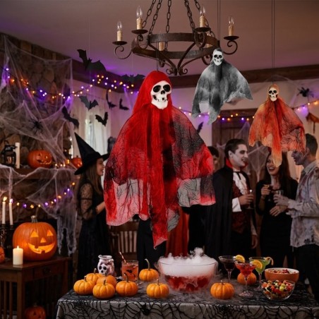 Enfeite De Halloween Pendente Caveira Fantasma 30 Cm